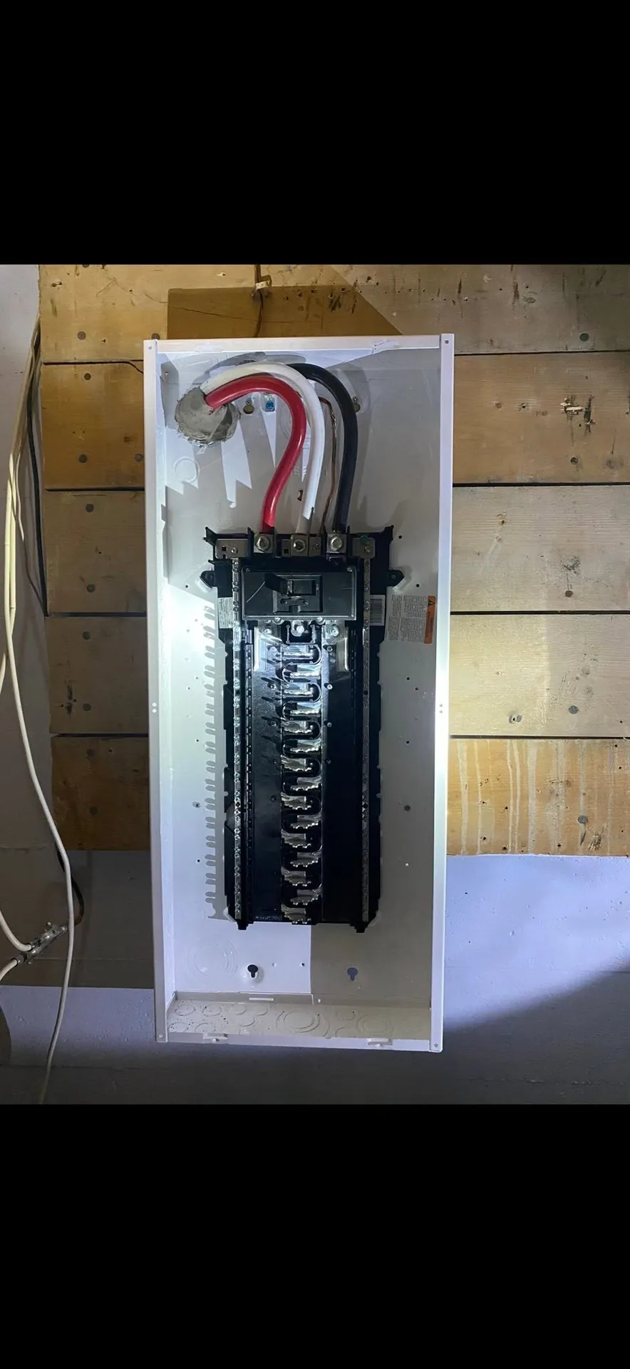 Electrical panel and feeder wiring installed during new construction.