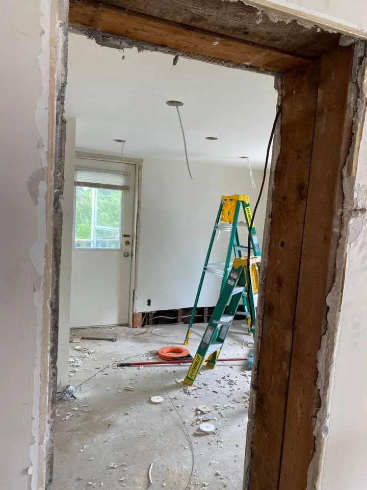 Residential renovation interior prepared for new electrical wiring.
